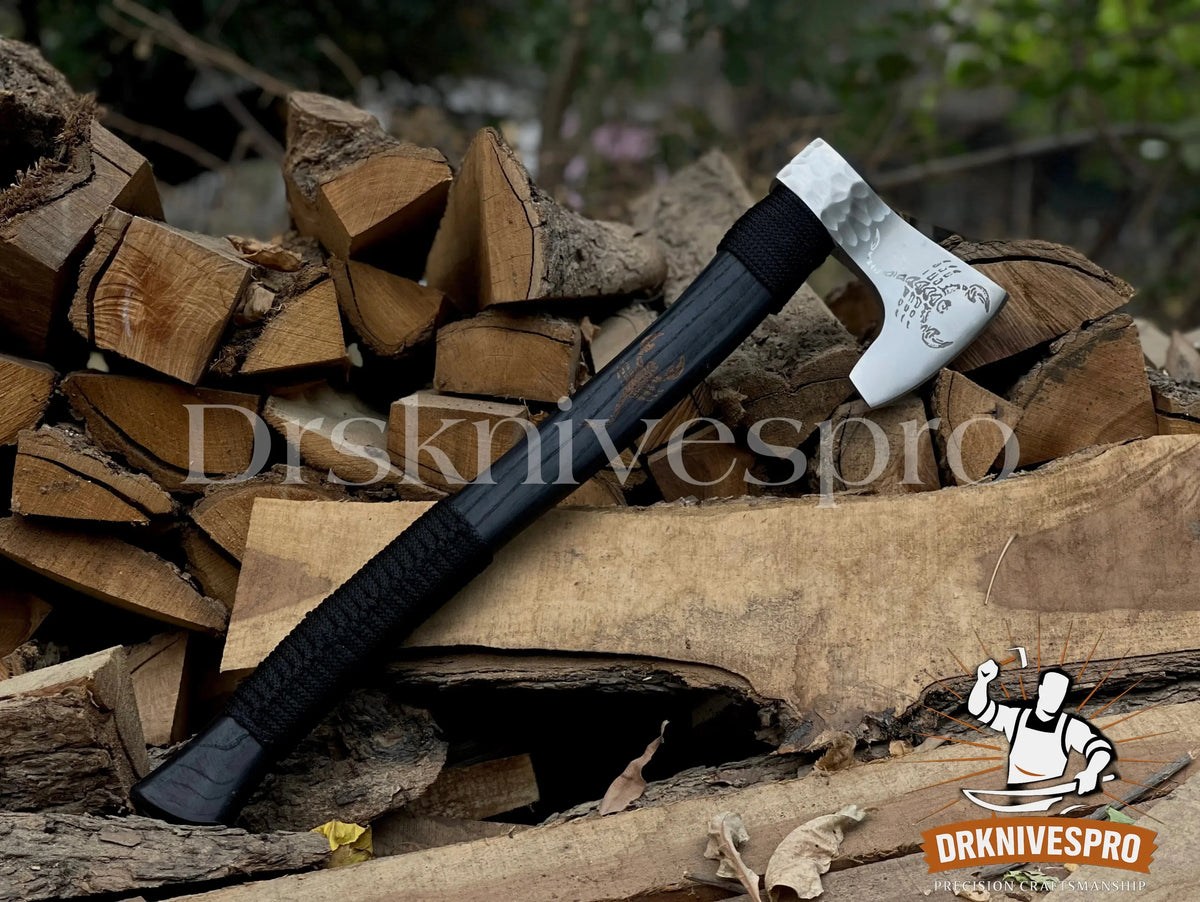 Scorpion engraved woodcarving axe with beechwood handle