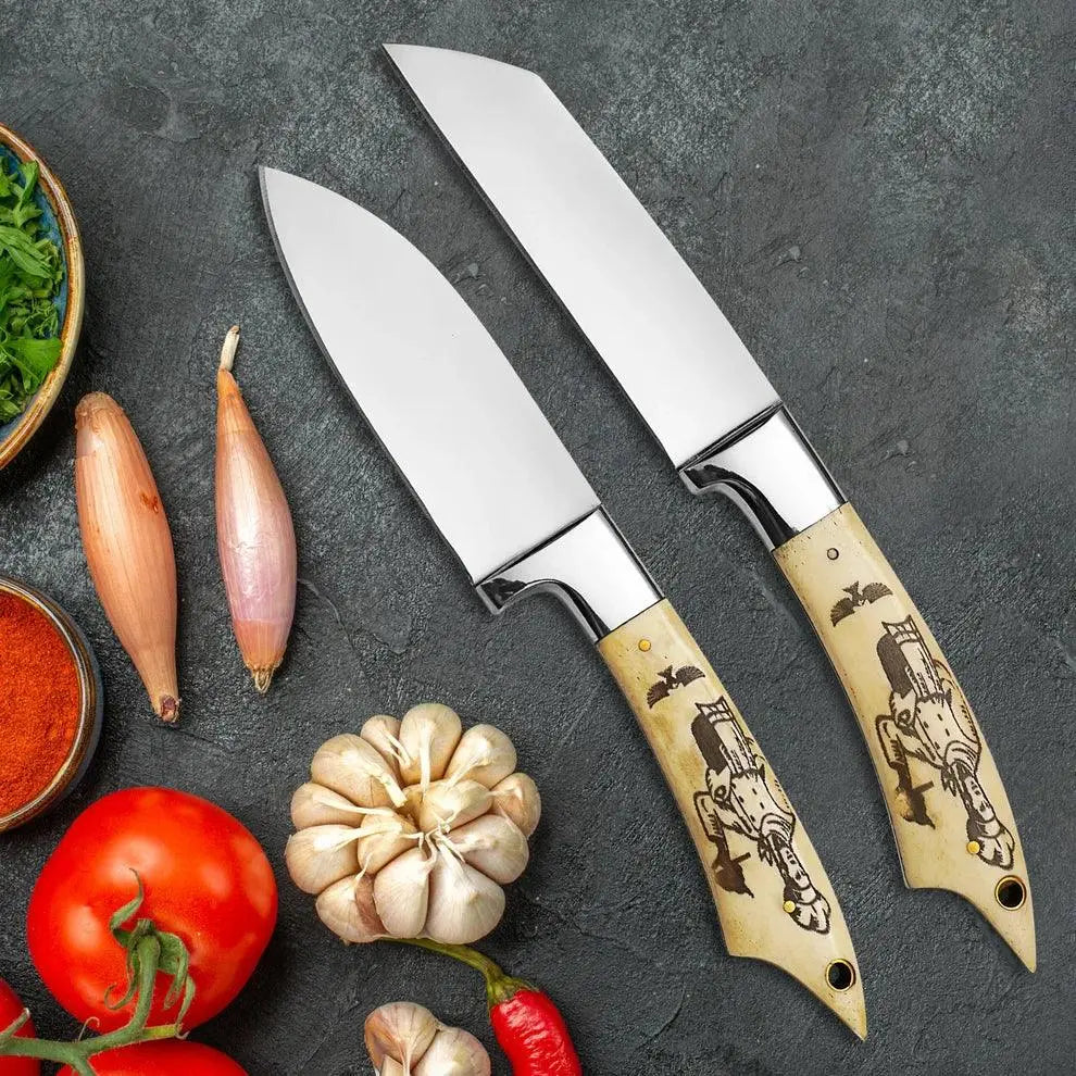 Handmade J2 steel kitchen knife set with steel bolsters