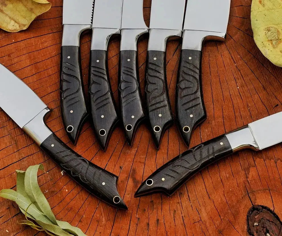 Handmade J2 steel kitchen knife set with wood handles