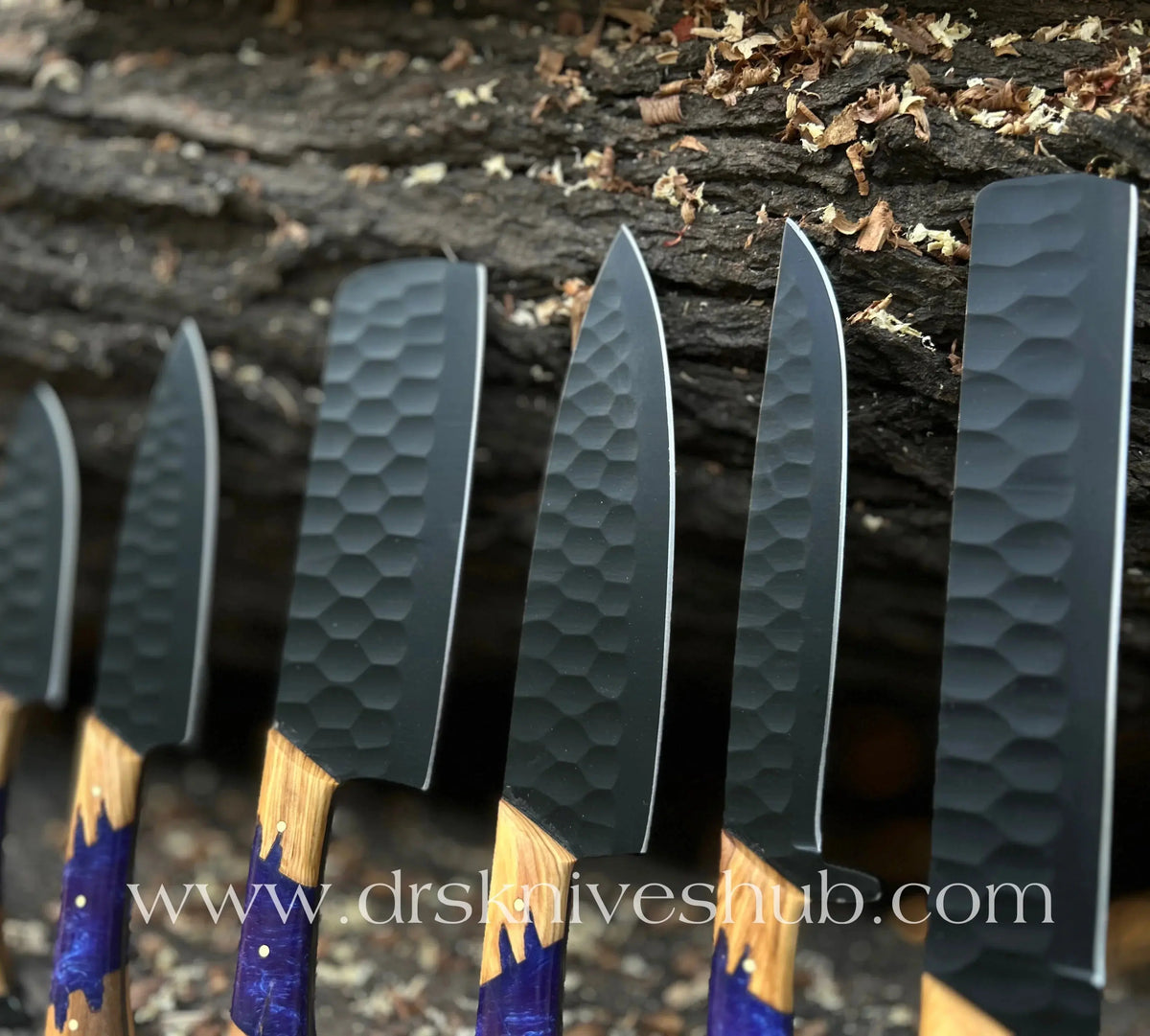 Handmade kitchen chef knives in a 6-piece set