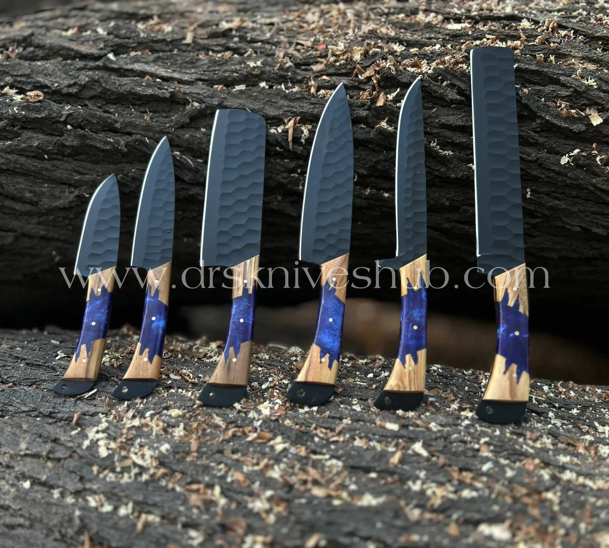 Handmade kitchen knife set with full-tang construction