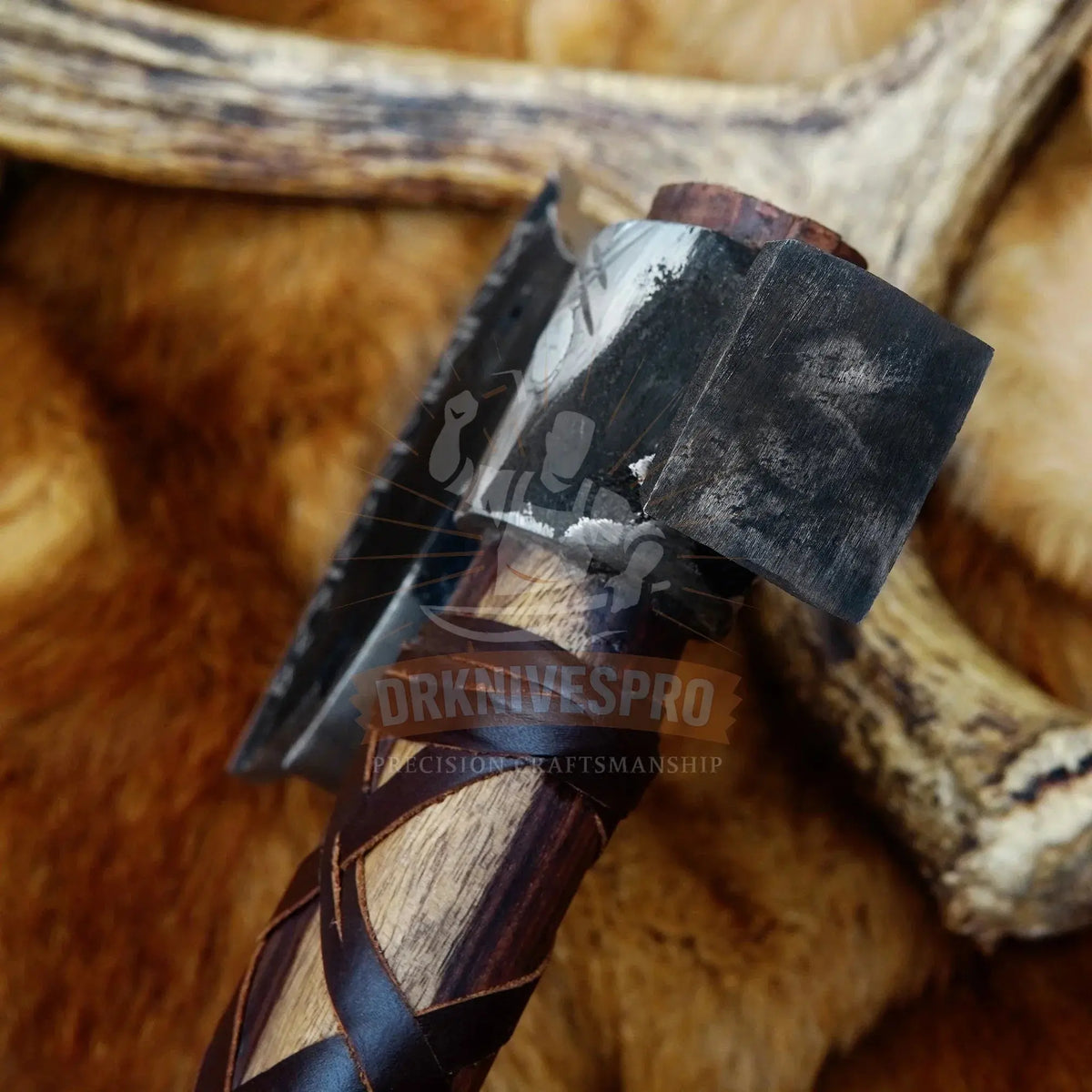 Leather wrapped handle on handmade Viking axe