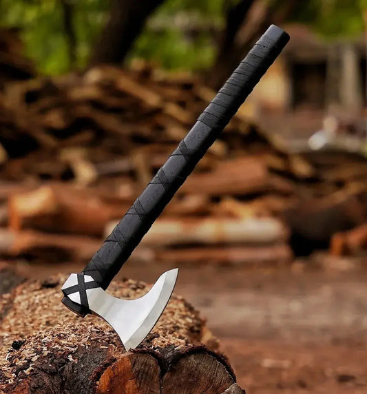 Handmade Viking axe with hand forged carbon steel head