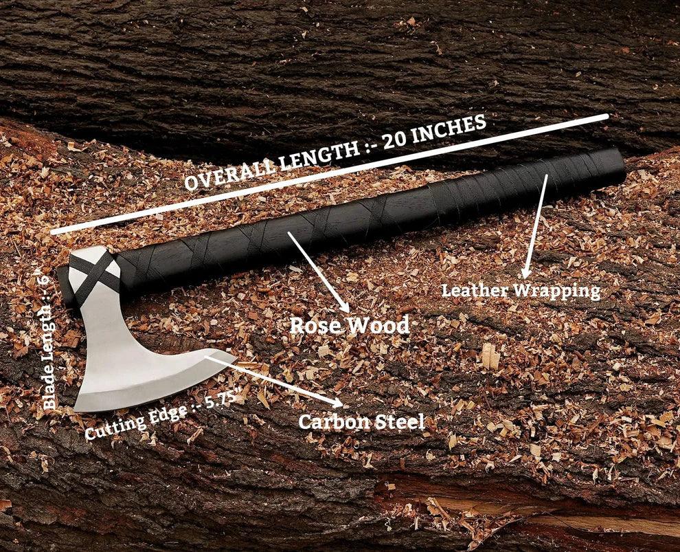 Hand forged carbon steel Viking axe with rosewood handle
