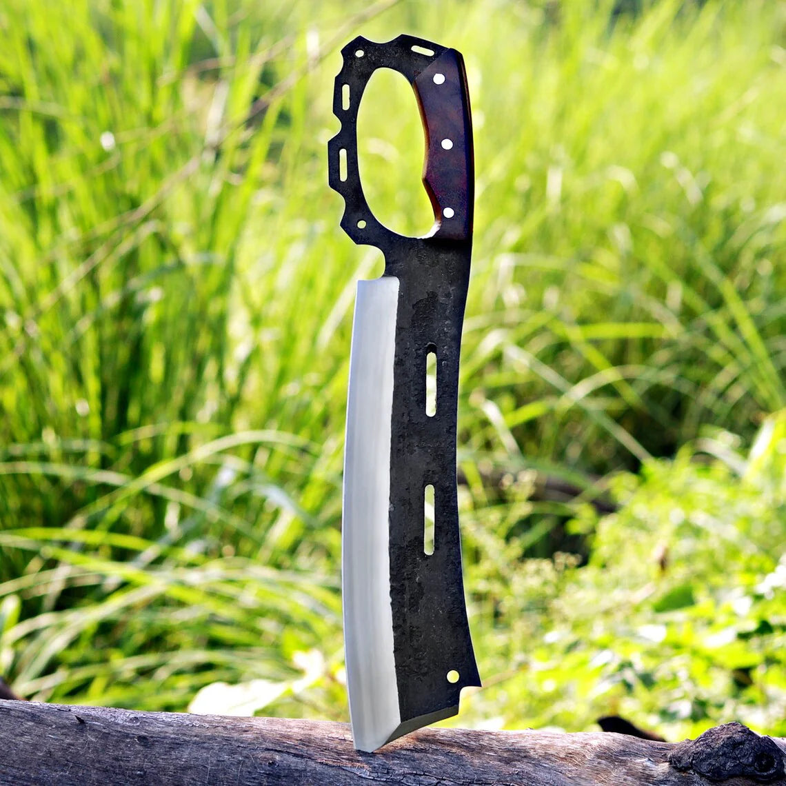 Chopper Knife Custom Handmade Carbon  Steel Splitter Chopper Knife Wood Handle With Leather Sheath Cover -Drs Knives Hub