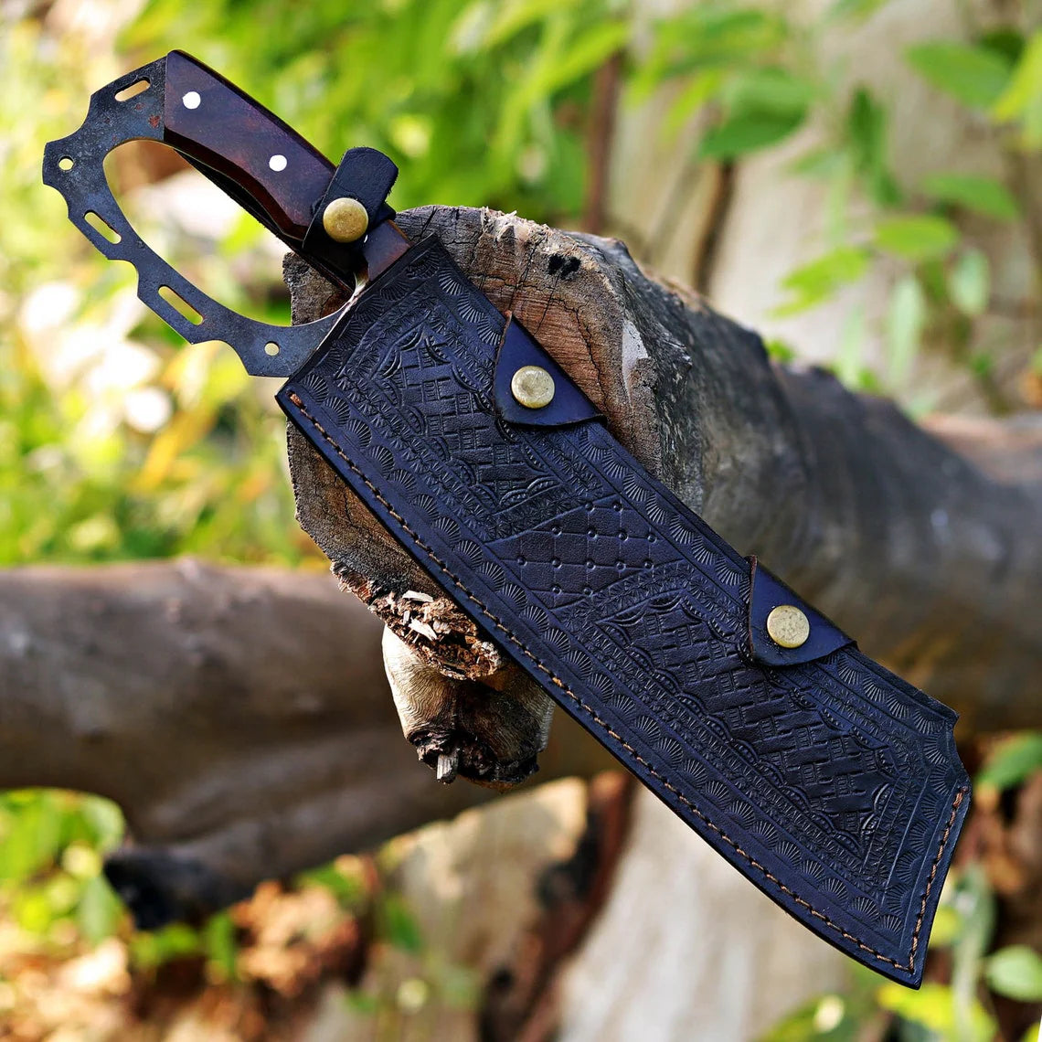 Chopper Knife Custom Handmade Carbon  Steel Splitter Chopper Knife Wood Handle With Leather Sheath Cover -Drs Knives Hub