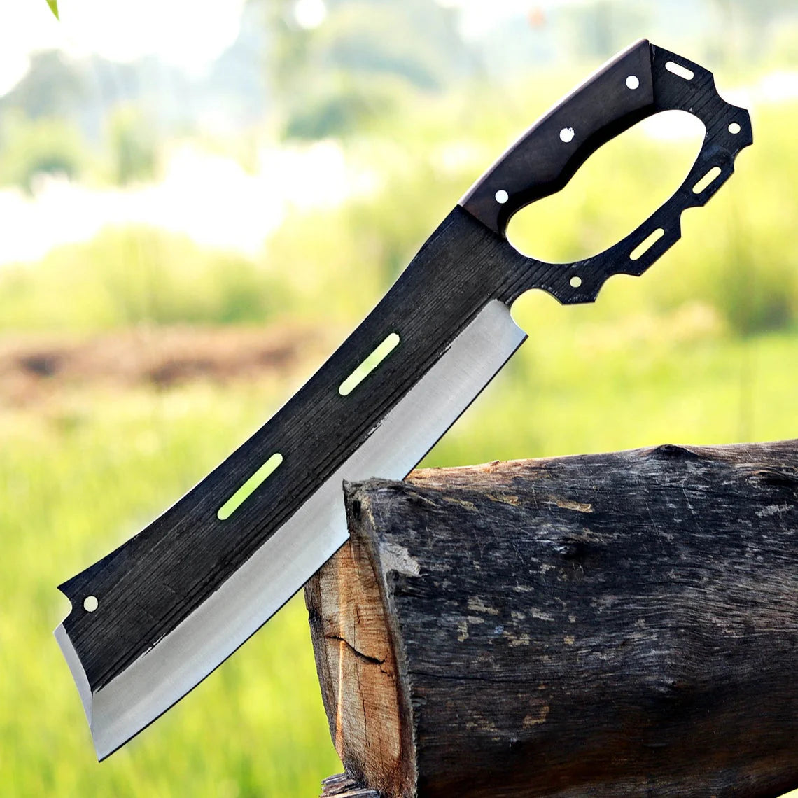 Chopper Knife Custom Handmade Carbon  Steel Splitter Chopper Knife Wood Handle With Leather Sheath Cover -Drs Knives Hub