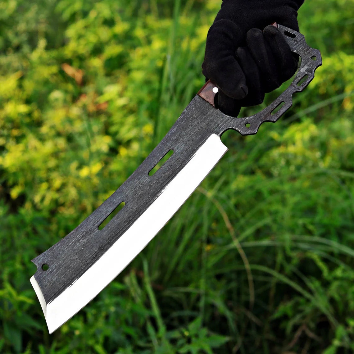 Chopper Knife Custom Handmade Carbon  Steel Splitter Chopper Knife Wood Handle With Leather Sheath Cover -Drs Knives Hub