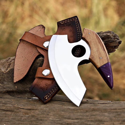 Custom Handmade D2 Steel Ulu Knife – Precision Pizza Cutter with Wood Handle & Leather Sheath - Drs Knives Hub