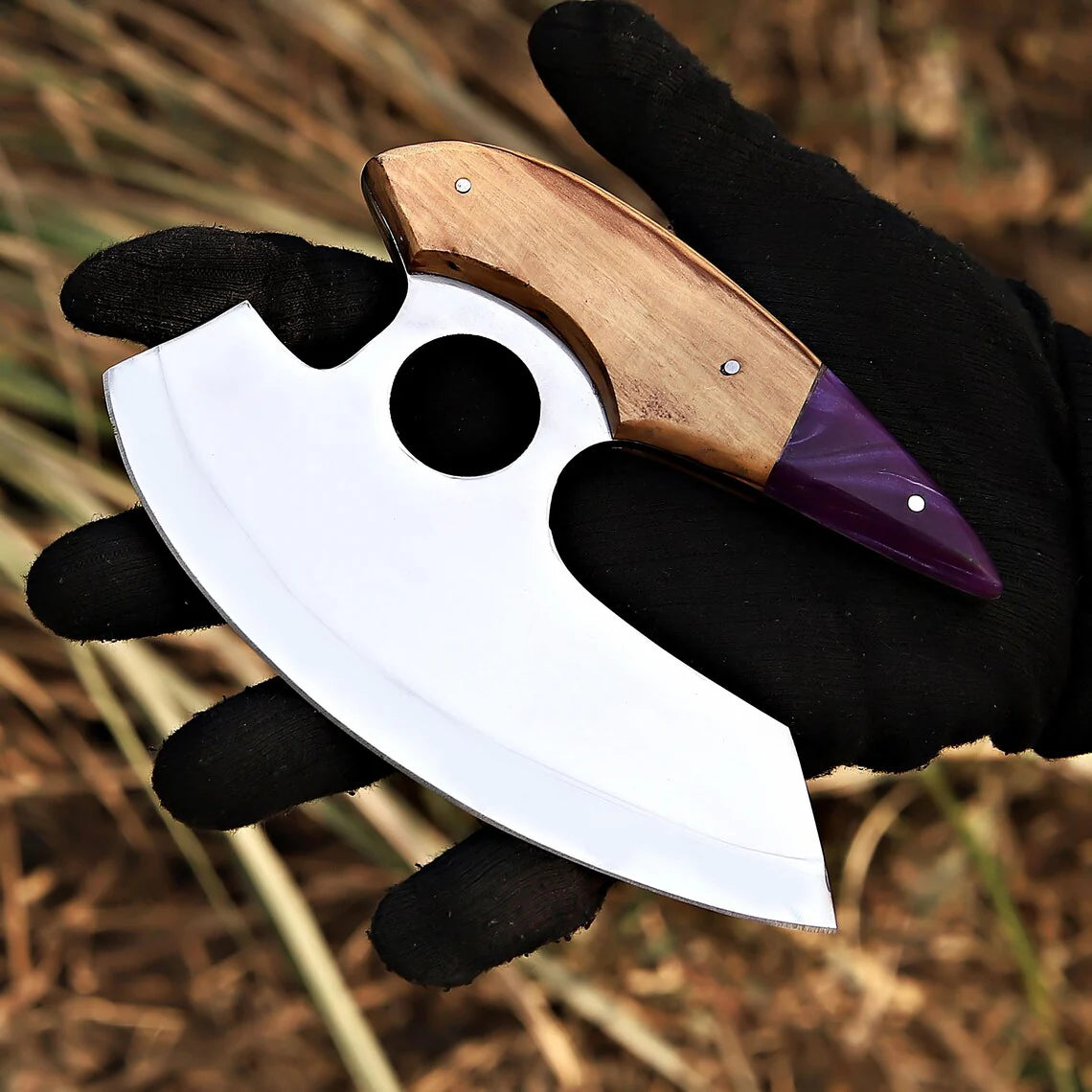 Custom Handmade D2 Steel Ulu Knife – Precision Pizza Cutter with Wood Handle & Leather Sheath - Drs Knives Hub