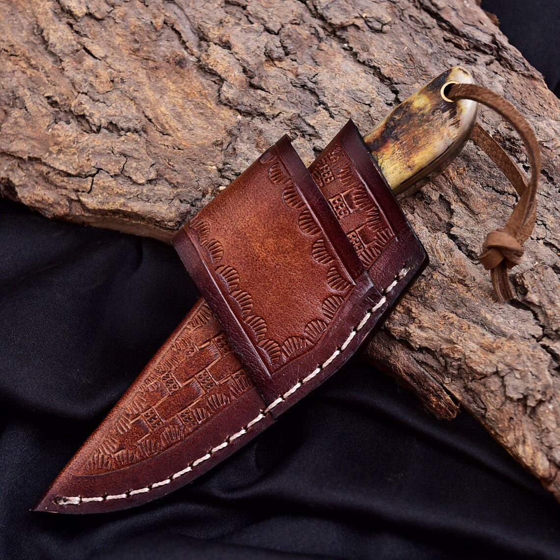 Damascus Skinner Knife 6" – Sheep Horn & Turquoise Handle | DRSKNIVES HUB