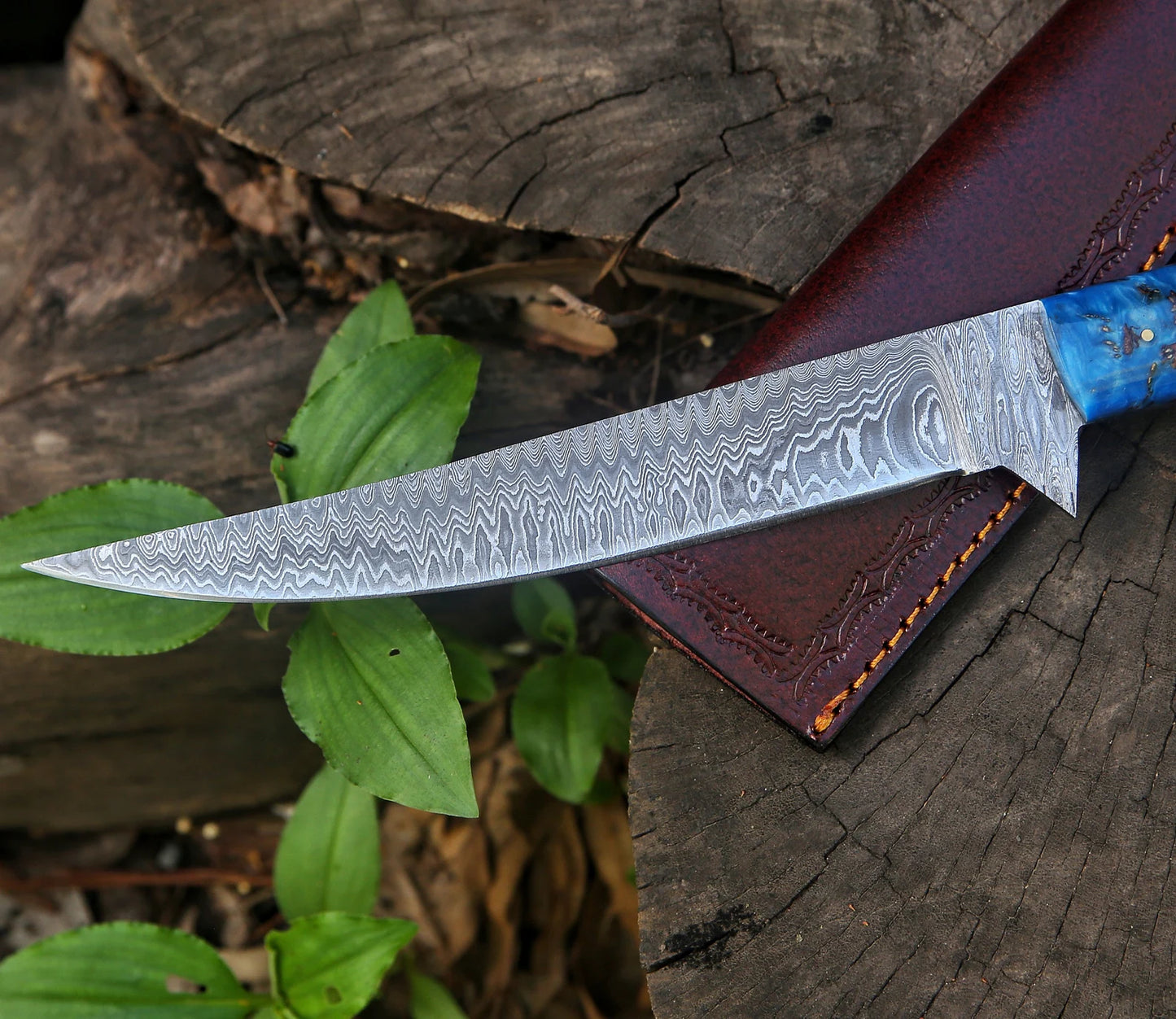 Handmade Fillet Knife Beautiful Handmade Damascus steel Blade Fishing Fillet Knife