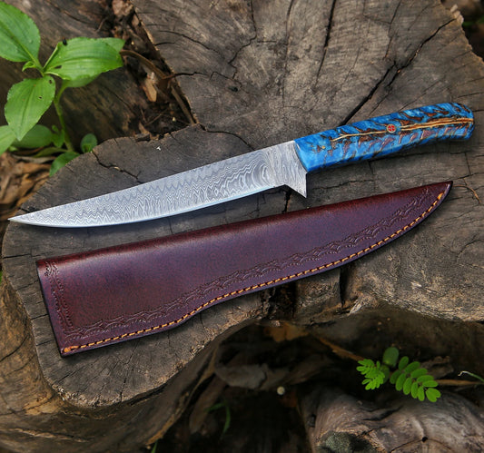 Handmade Fillet Knife Beautiful Handmade Damascus steel Blade Fishing Fillet Knife