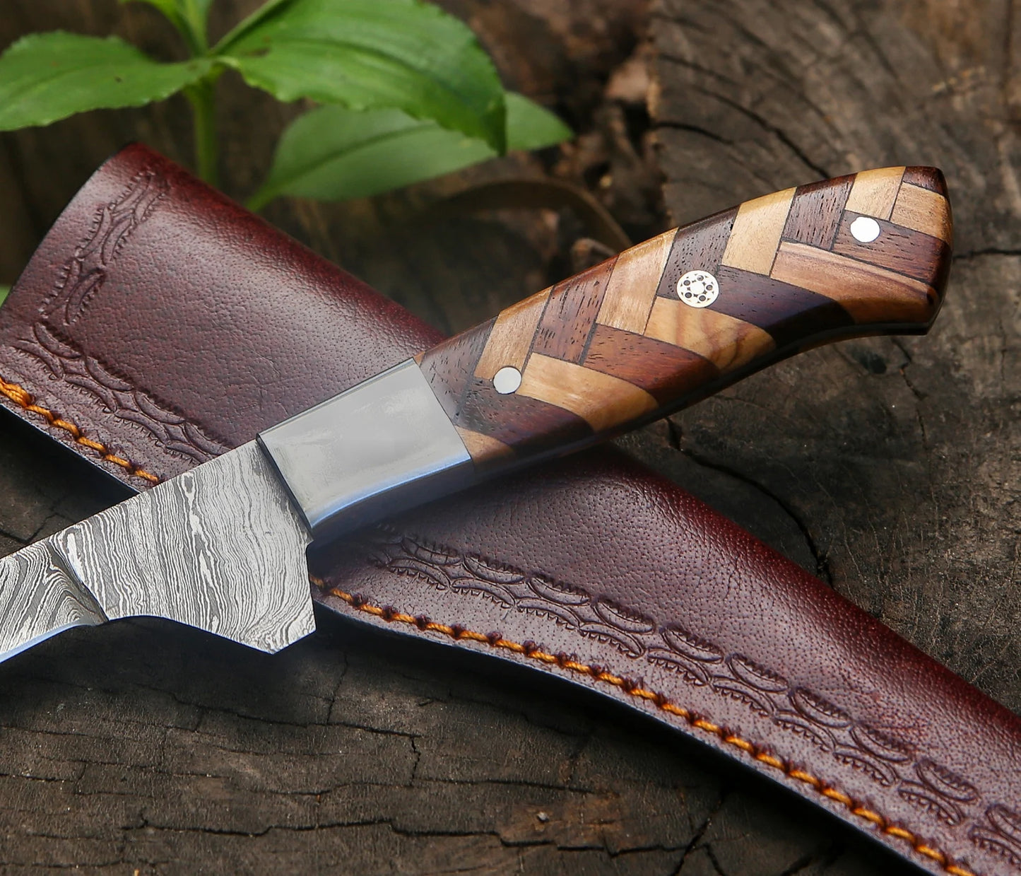 Fillet Fish Knife Damascus Steel Fishing Knife With Leather Sheath Cover