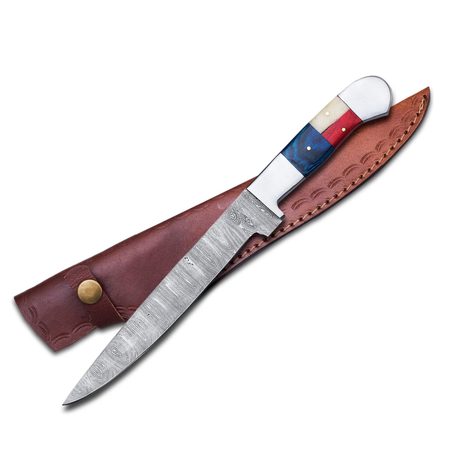 Texas Flag Handle Fishing Fillet Knife  Damascus Steel Fillet Knife, Handmade Boning Knife