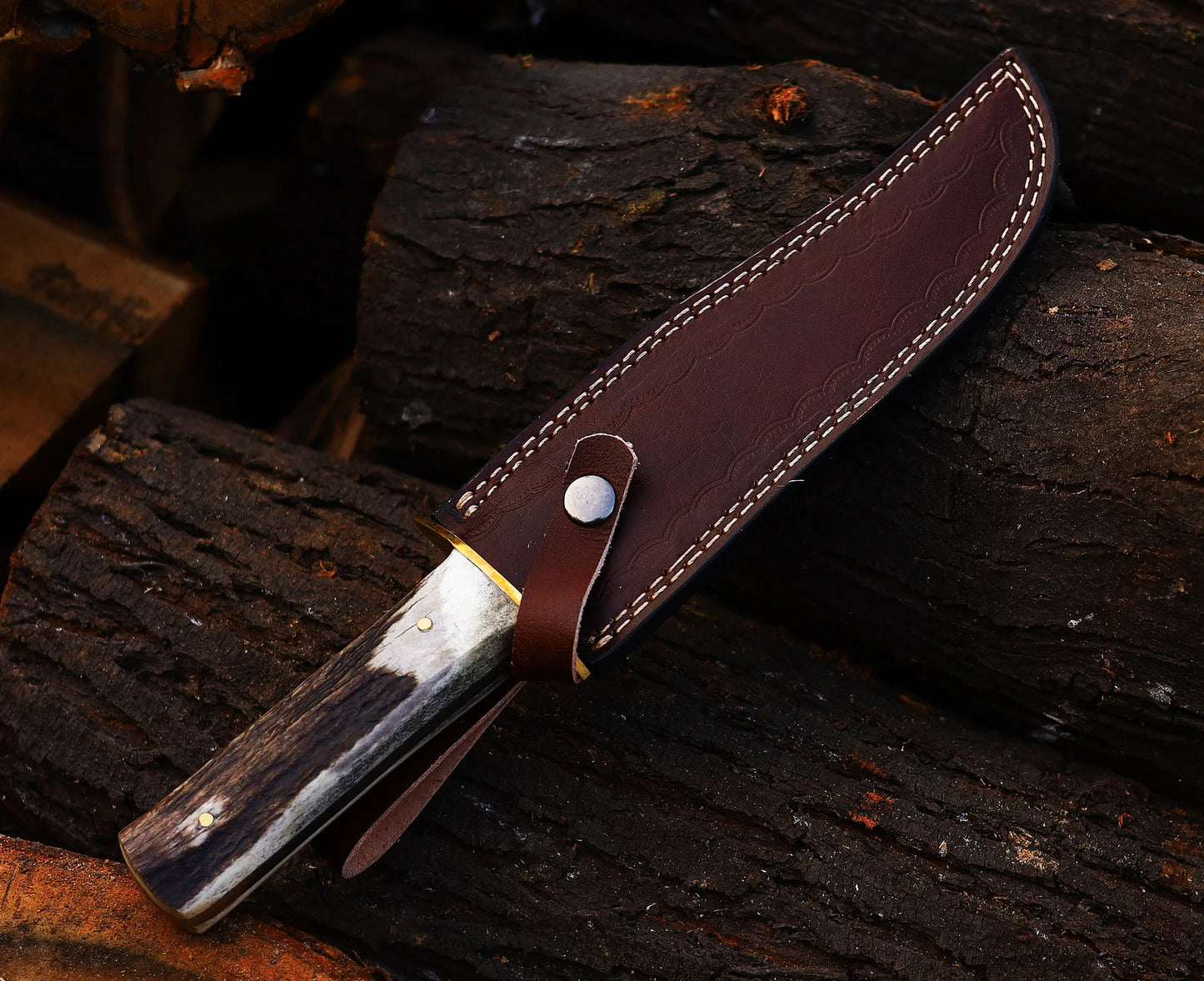 HAND FORGED J2 STEEL BOWIE KNIFE ANTLER HORN HANDLE WITH SHEATH || DRS KNIVES HUB