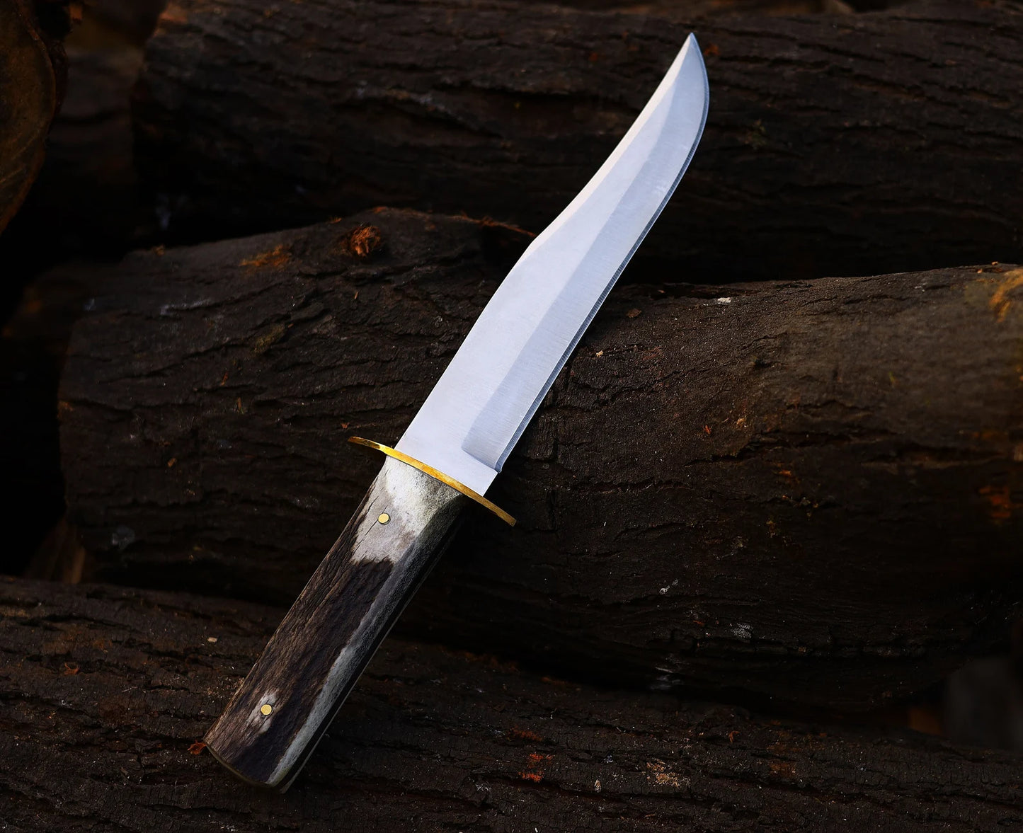 HAND FORGED J2 STEEL BOWIE KNIFE ANTLER HORN HANDLE WITH SHEATH || DRS KNIVES HUB