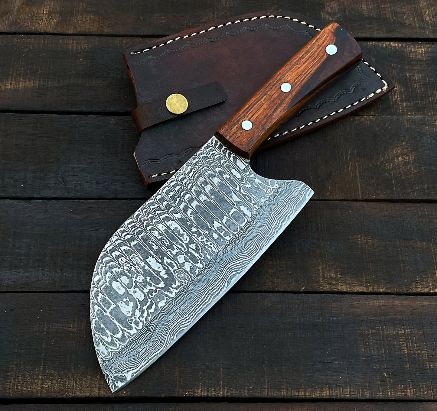 Cleaver Knife  Custom Handmade Damascus Steel Meat Cleaver Knife With Leather Sheath Cover