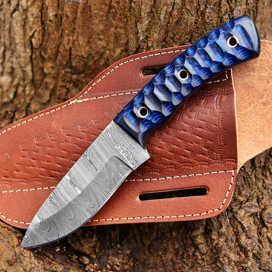 Every Day Carry Handmade Damascus Steel Knife Bush craft Knife With Leather  Sheath Cover