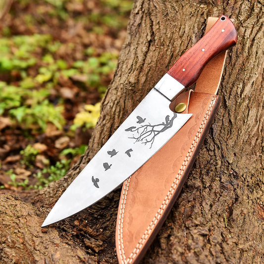 13.5" Inches Chef Handmade Chef Knife Custom Engraved Hand Forged kitchen Knife