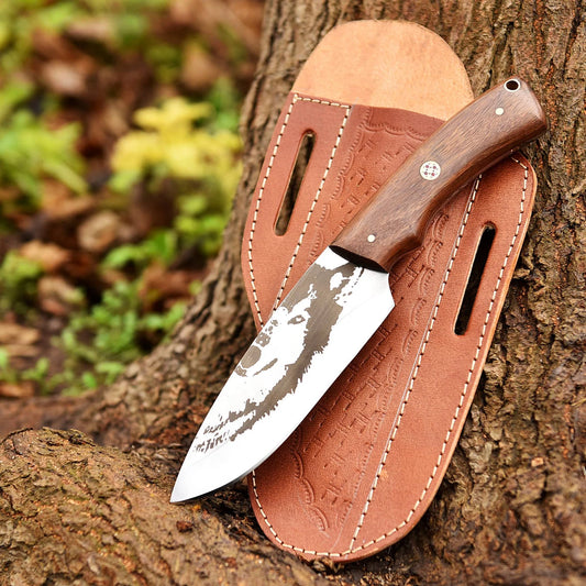 Hand Forged Personalized Hunting Camping Knife With Leather Sheath Cover