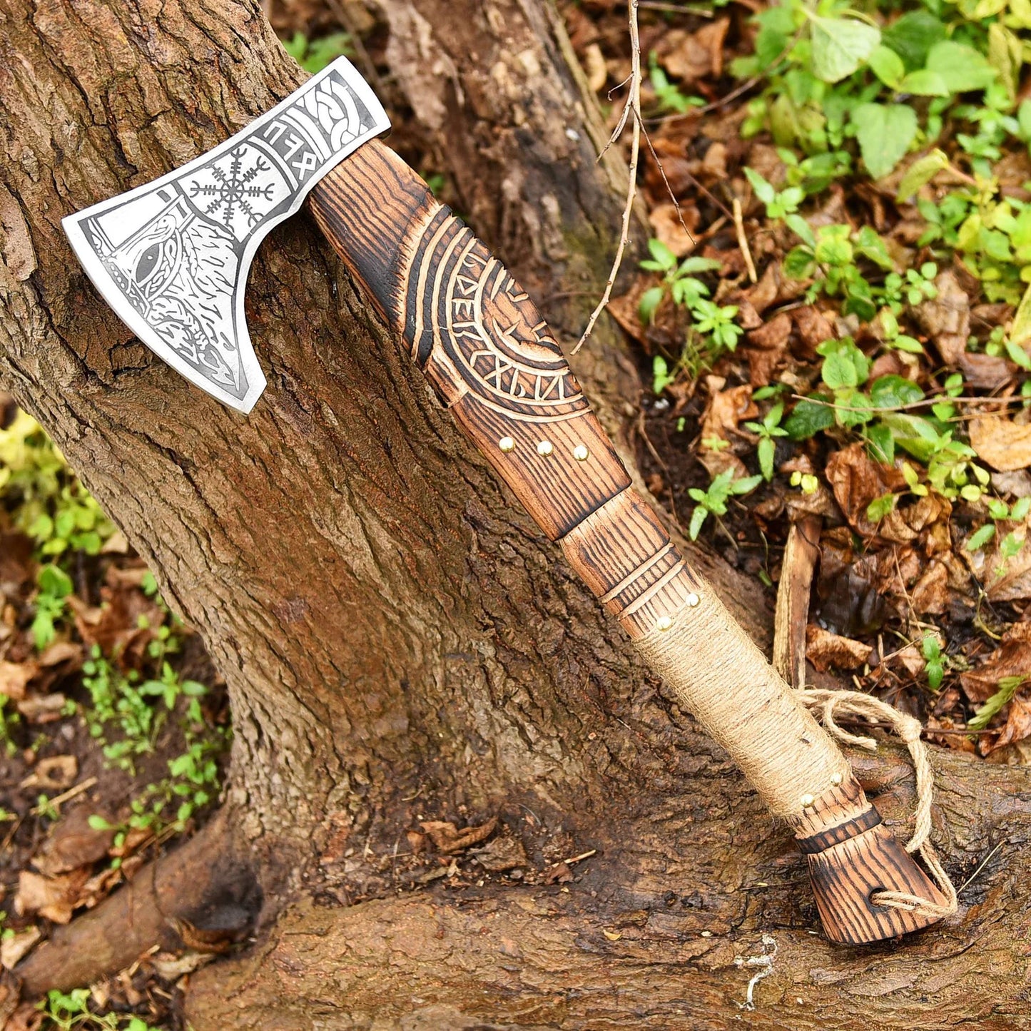 Handmade Viking Axe Custom Made Engraved Head And Blade Axe With Leather Sheath Cover