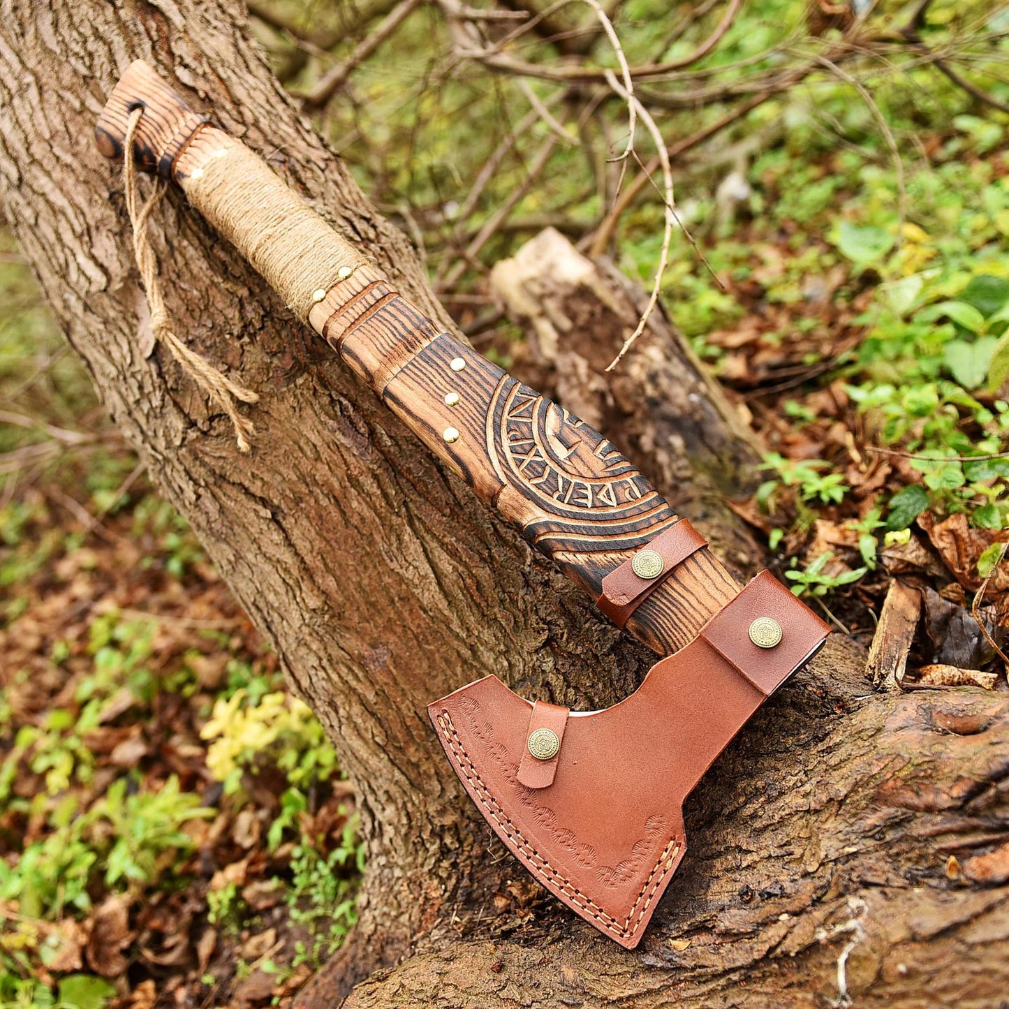 Handmade Viking Axe Custom Made Engraved Head And Blade Axe With Leather Sheath Cover