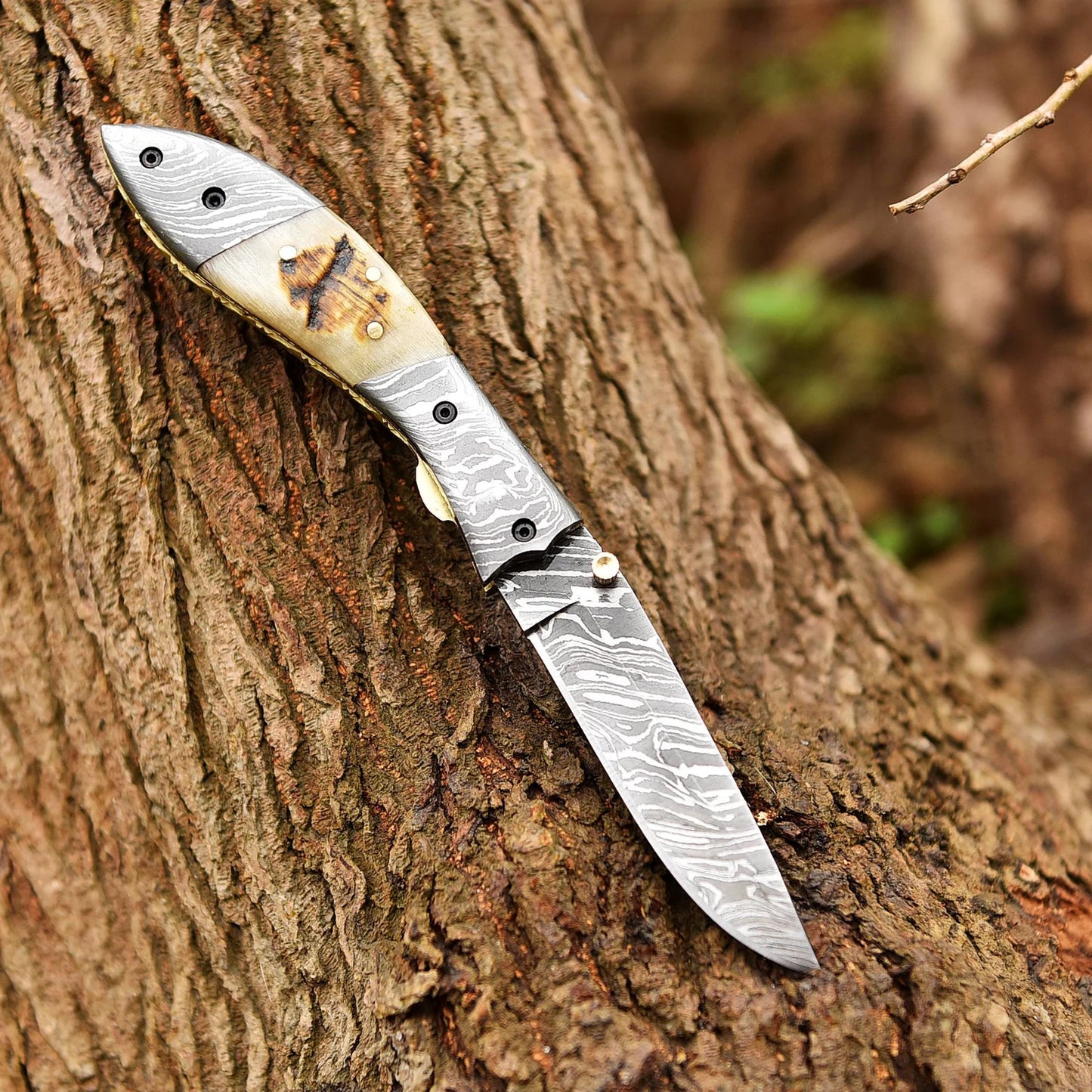 Ram Horn Handle Knife With Leather Sheath Cover Custom Made Handmade Folding Knife Pocket Knife