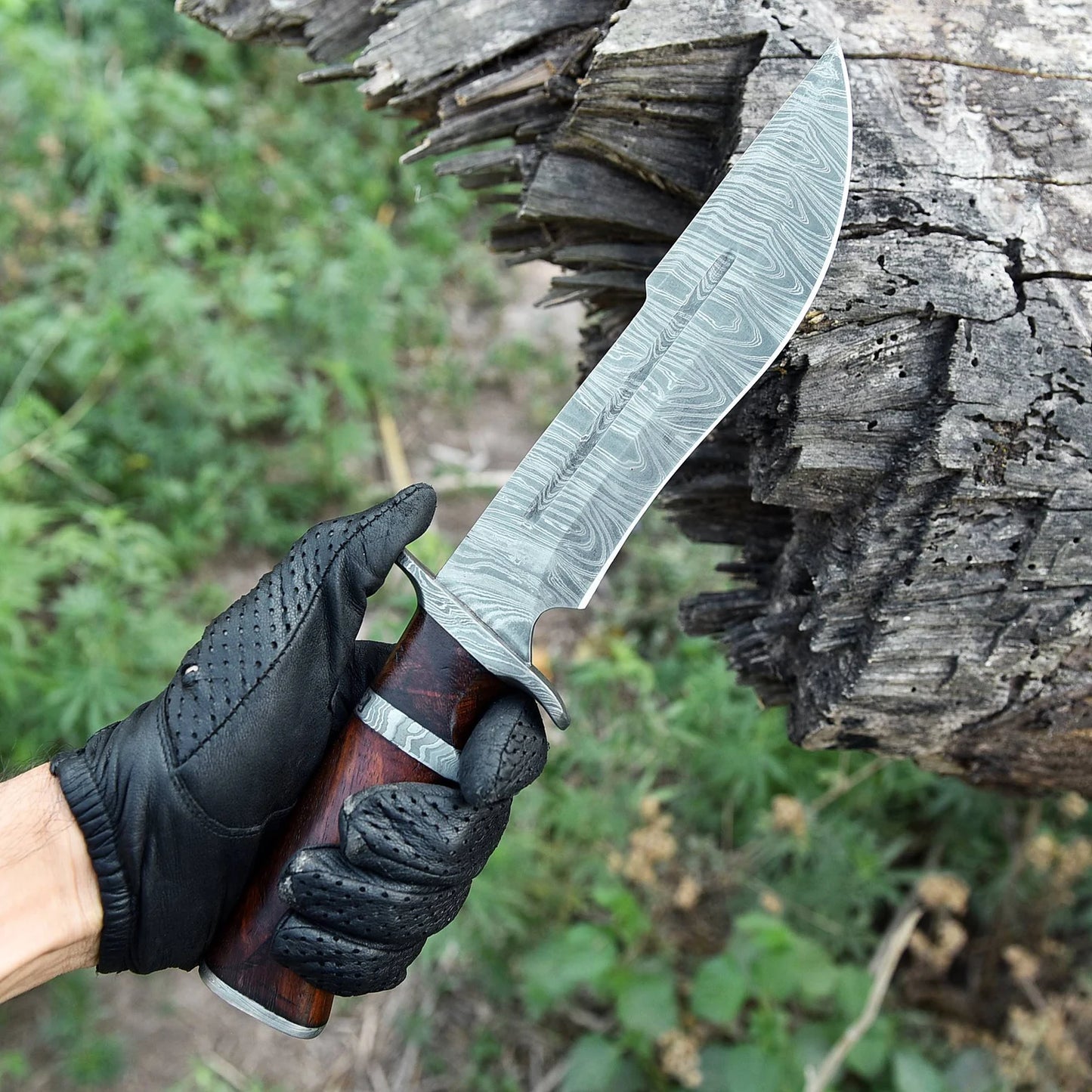 Bowie Knife Handmade Damascus Steel Hunting Bowie Knife Sub Hilt Fixed Blade outdoor Knife