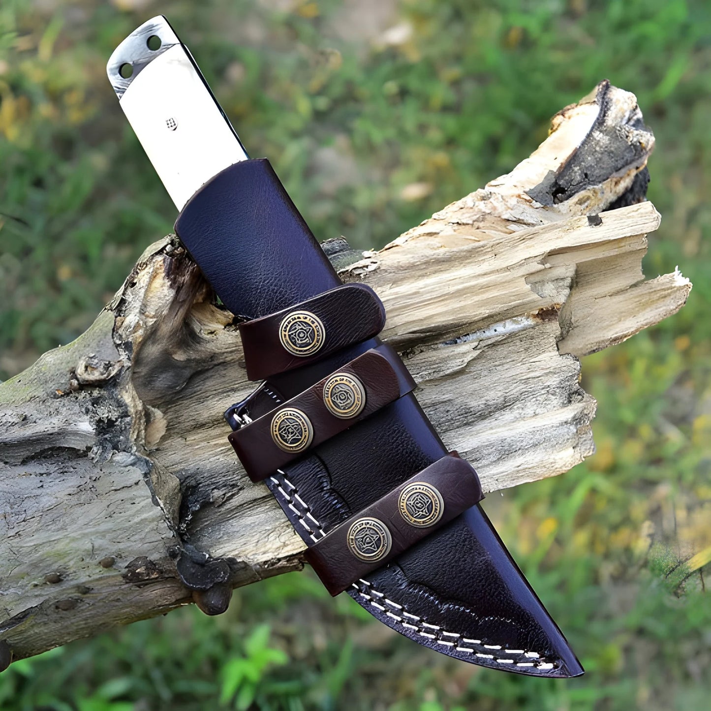 Handmade Damascus Steel Tanto Knife With Leather Sheath Cover Camel Bone Handle