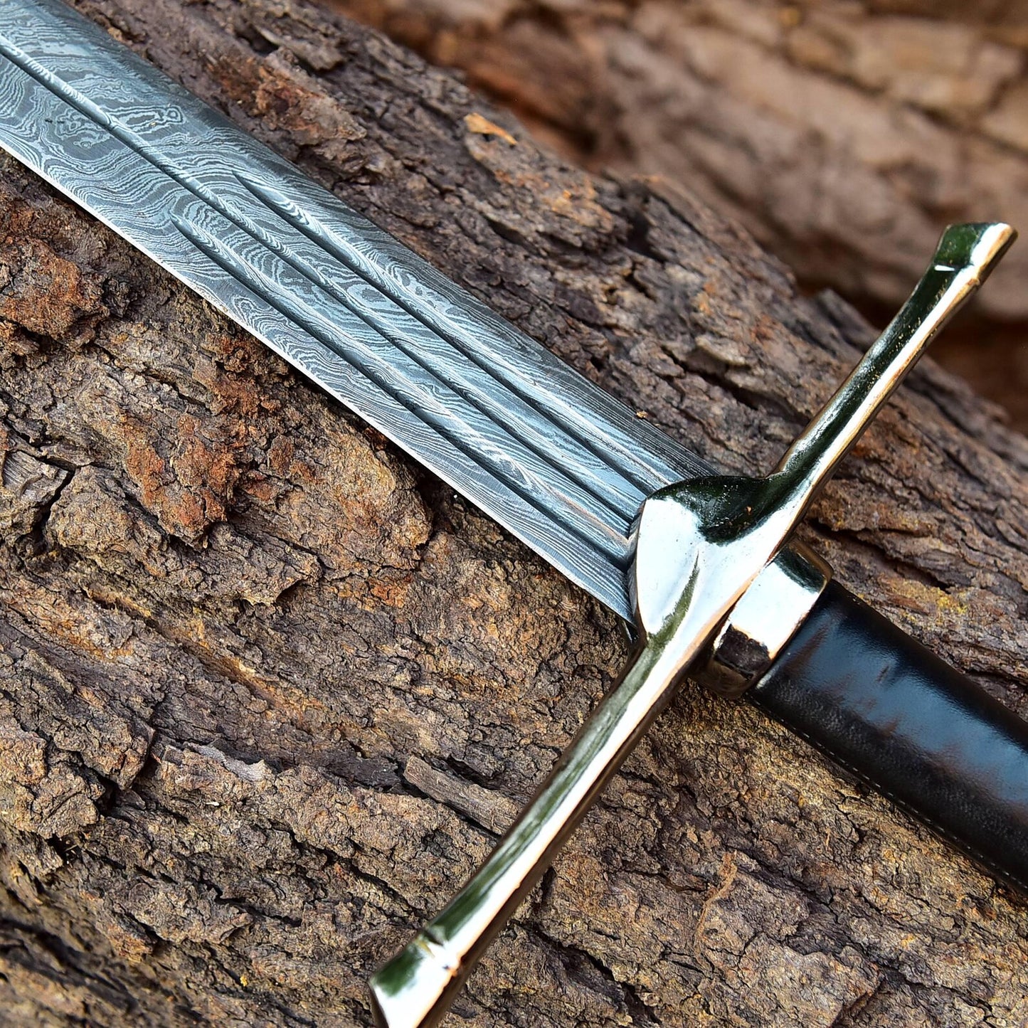 HANDMADE DAMASCUS STEEL VIKING SWORD WITH LEATHER SHEATH COVER || DRS KNIVES HUB