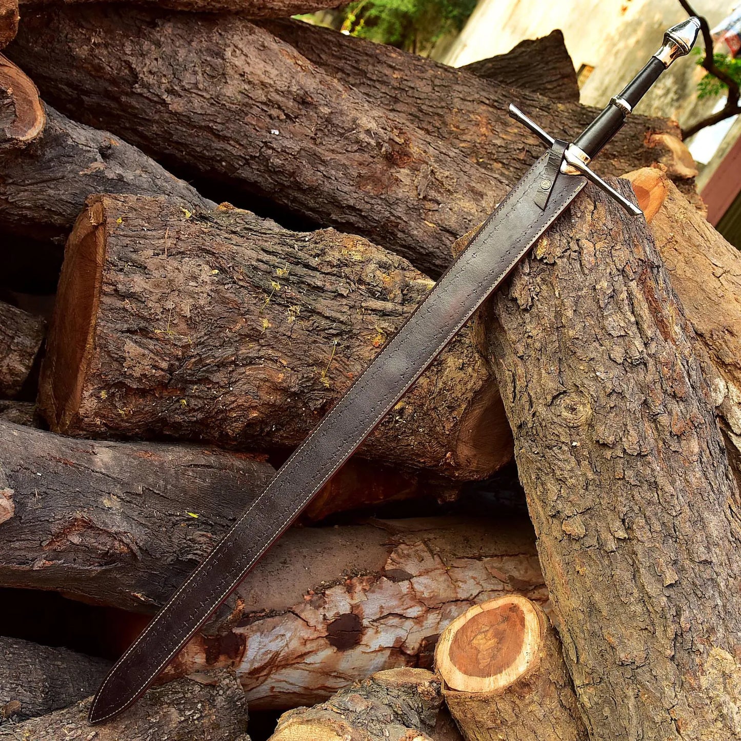 HANDMADE DAMASCUS STEEL VIKING SWORD WITH LEATHER SHEATH COVER || DRS KNIVES HUB