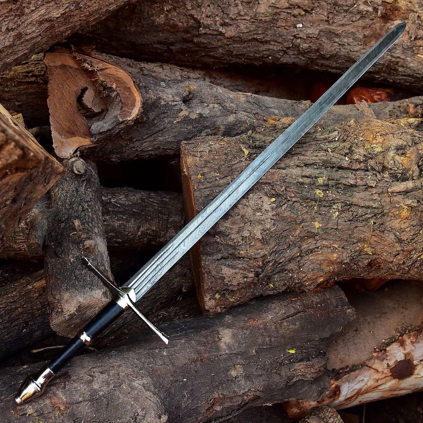 HANDMADE DAMASCUS STEEL VIKING SWORD WITH LEATHER SHEATH COVER || DRS KNIVES HUB