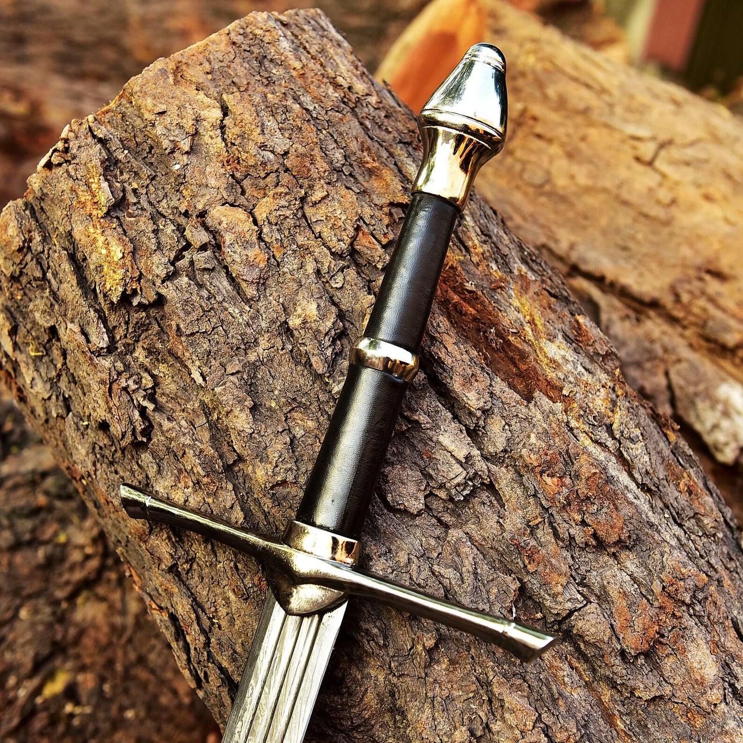 HANDMADE DAMASCUS STEEL VIKING SWORD WITH LEATHER SHEATH COVER || DRS KNIVES HUB