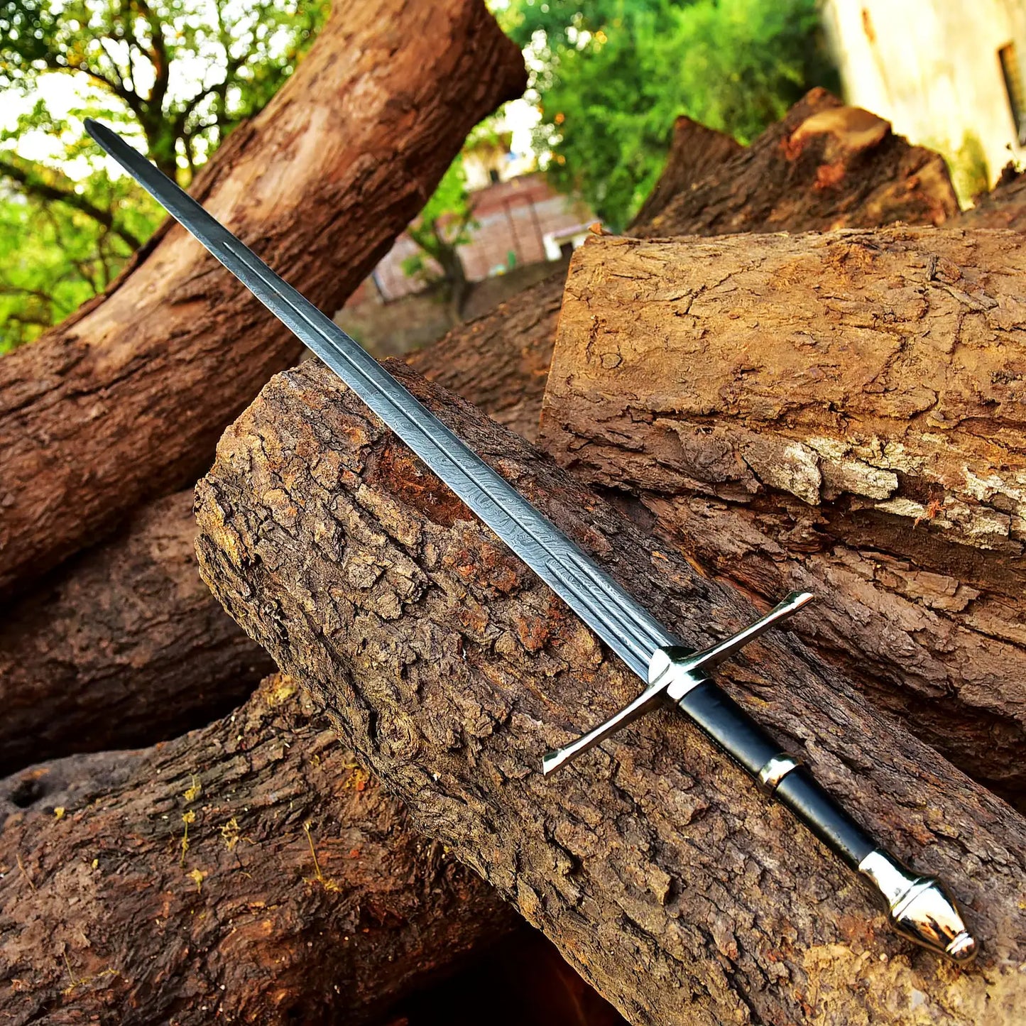 HANDMADE DAMASCUS STEEL VIKING SWORD WITH LEATHER SHEATH COVER || DRS KNIVES HUB