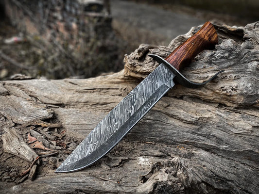 Bowie Knife Custom Handmade Damascus Steel Hunting Bowie Knife With Leather Sheath Cover