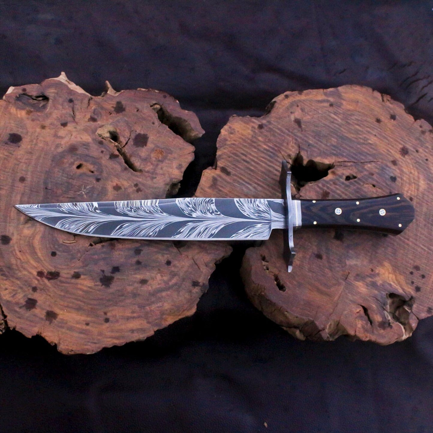  Handmade Damascus steel Feather Pattern Bowie Knife | DRSKNIVES HUB 