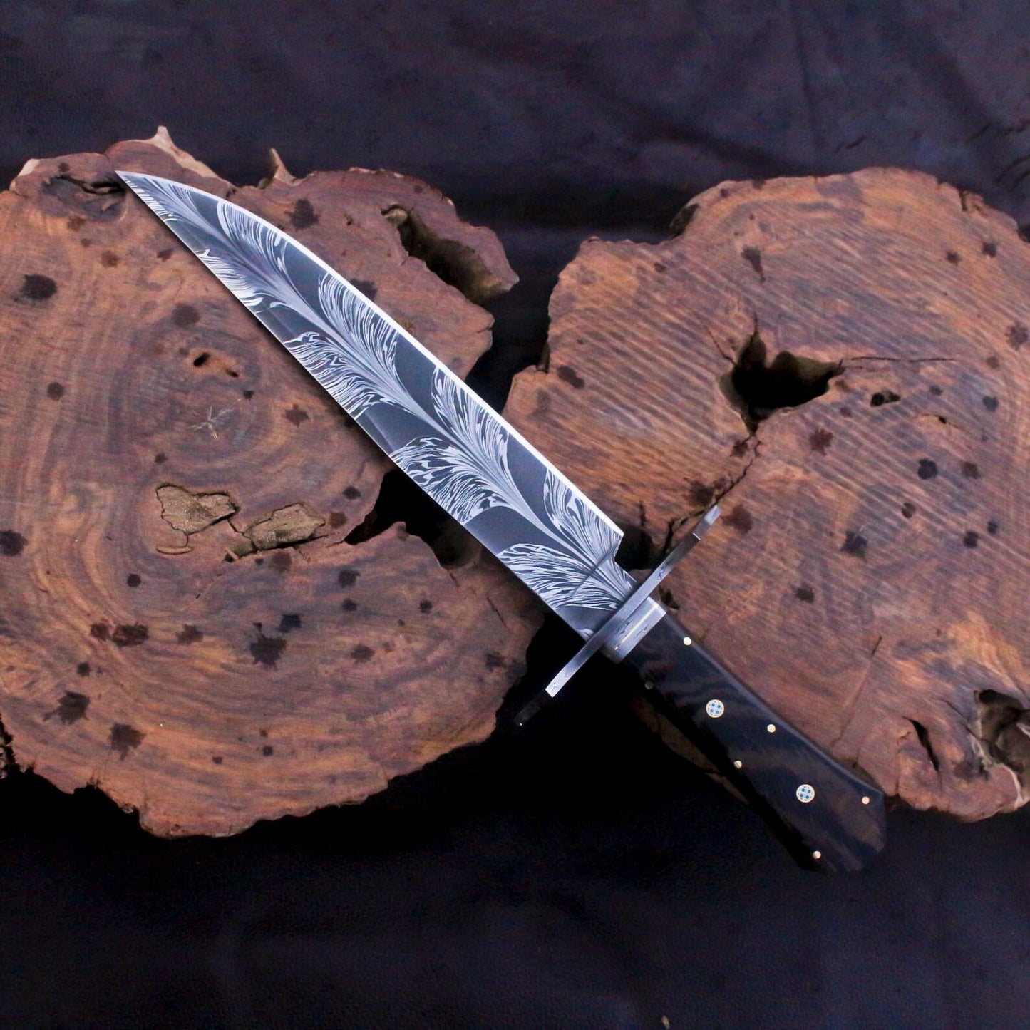  Handmade Damascus steel Feather Pattern Bowie Knife | DRSKNIVES HUB 