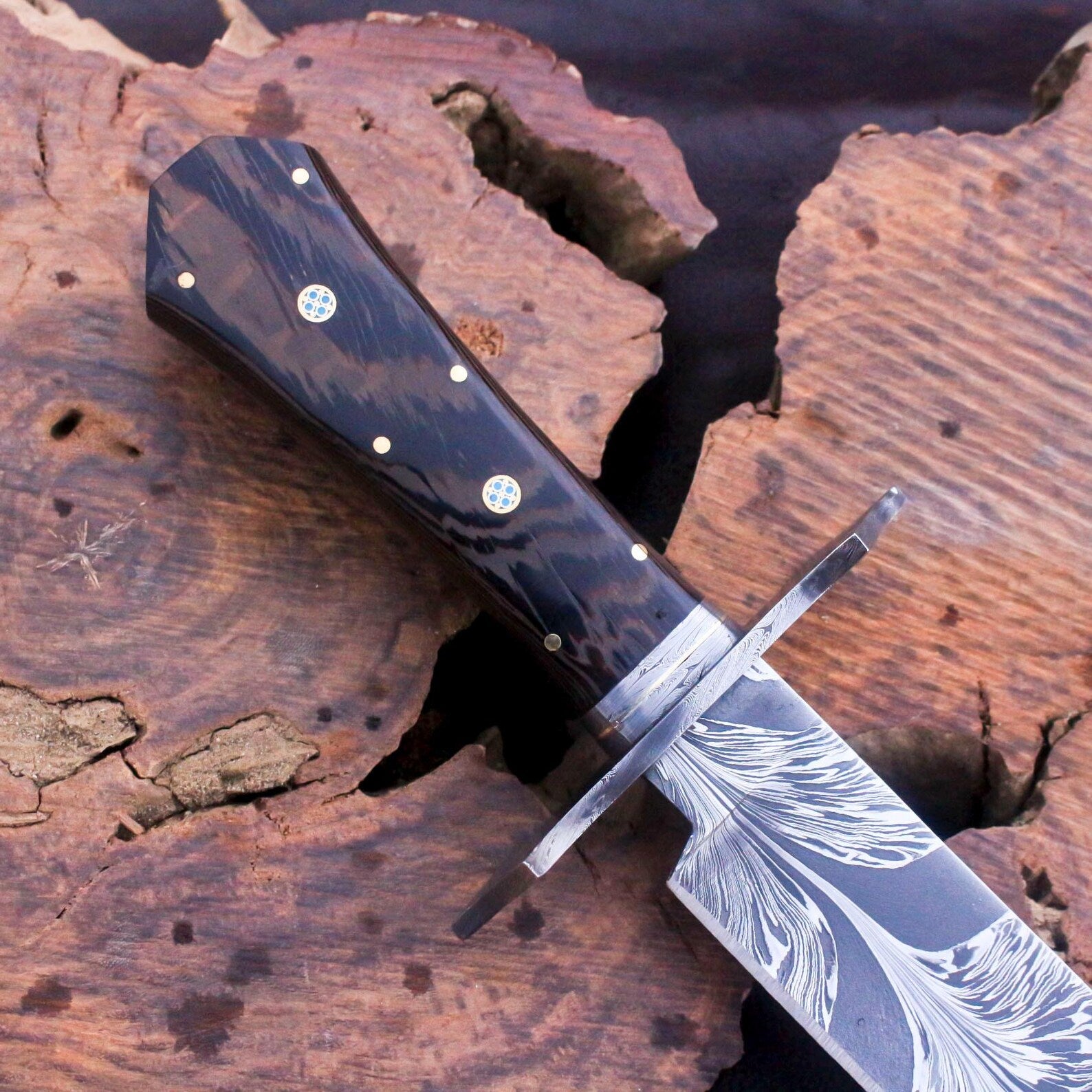 Handmade Damascus steel Feather Pattern Bowie Knife | DRSKNIVES HUB 