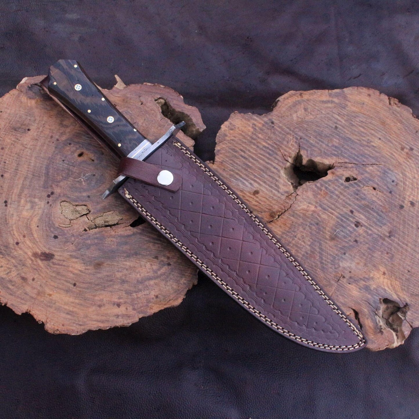  Handmade Damascus steel Feather Pattern Bowie Knife | DRSKNIVES HUB 
