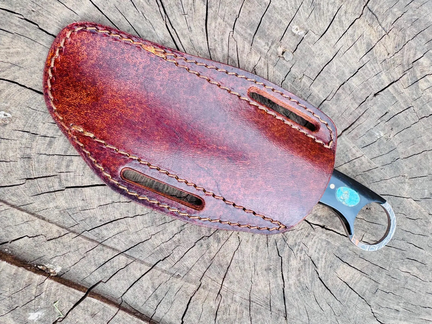 Copper Damascus Bull Cutter Knife 8" – Turquoise & Buffalo Handle | DRSKNIVES HUB