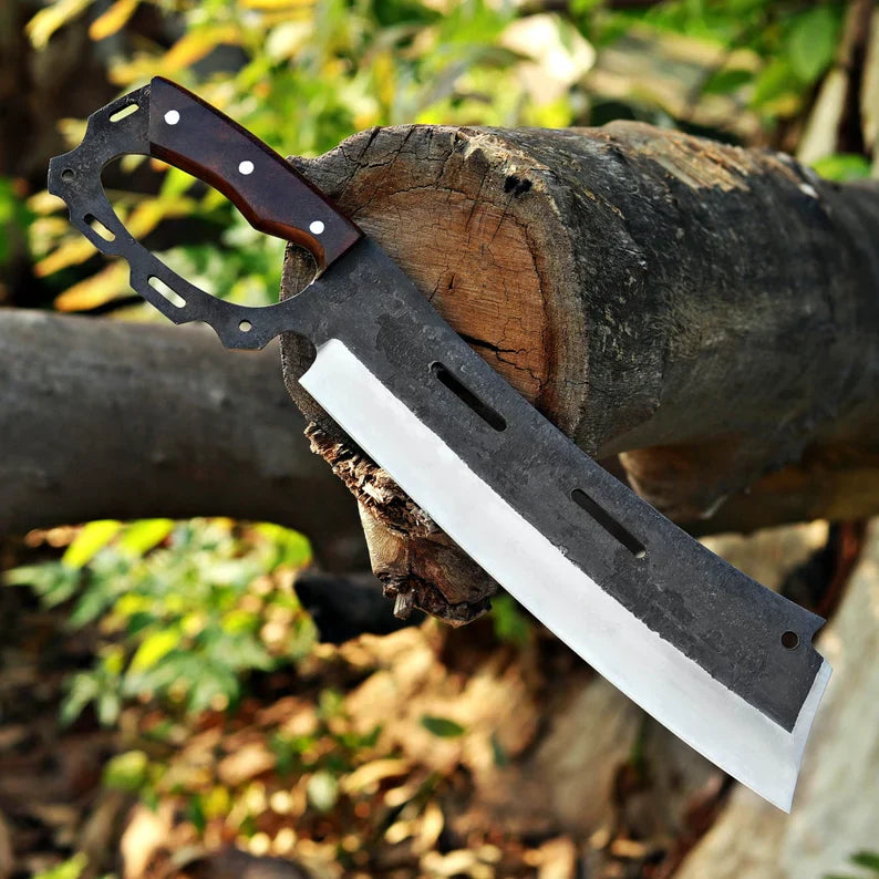 Chopper Knife Custom Handmade Carbon  Steel Splitter Chopper Knife Wood Handle With Leather Sheath Cover -Drs Knives Hub