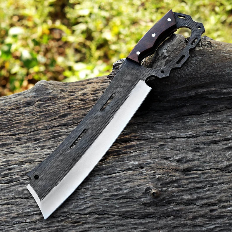 Chopper Knife Custom Handmade Carbon  Steel Splitter Chopper Knife Wood Handle With Leather Sheath Cover -Drs Knives Hub