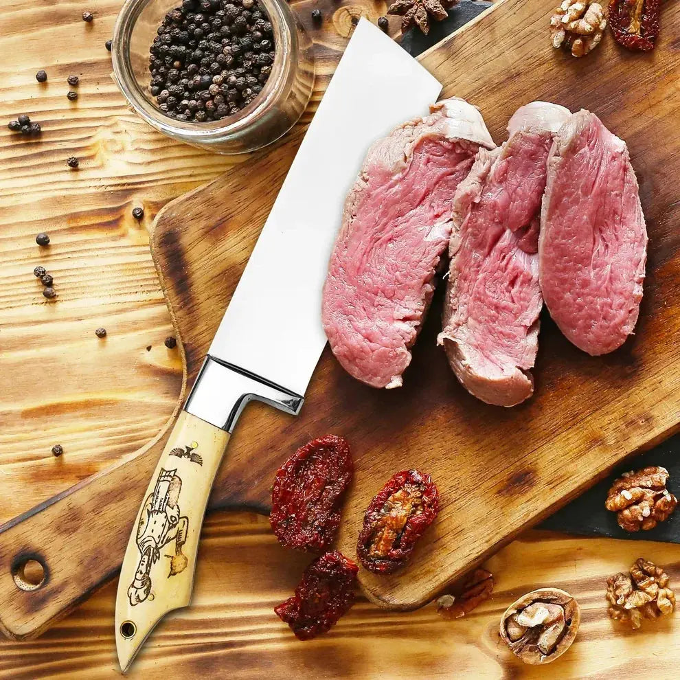 J2 steel 7-piece chef knife set with leather roll kit bag