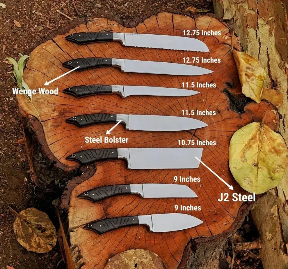 J2 steel chef knife set with leather roll kit bag