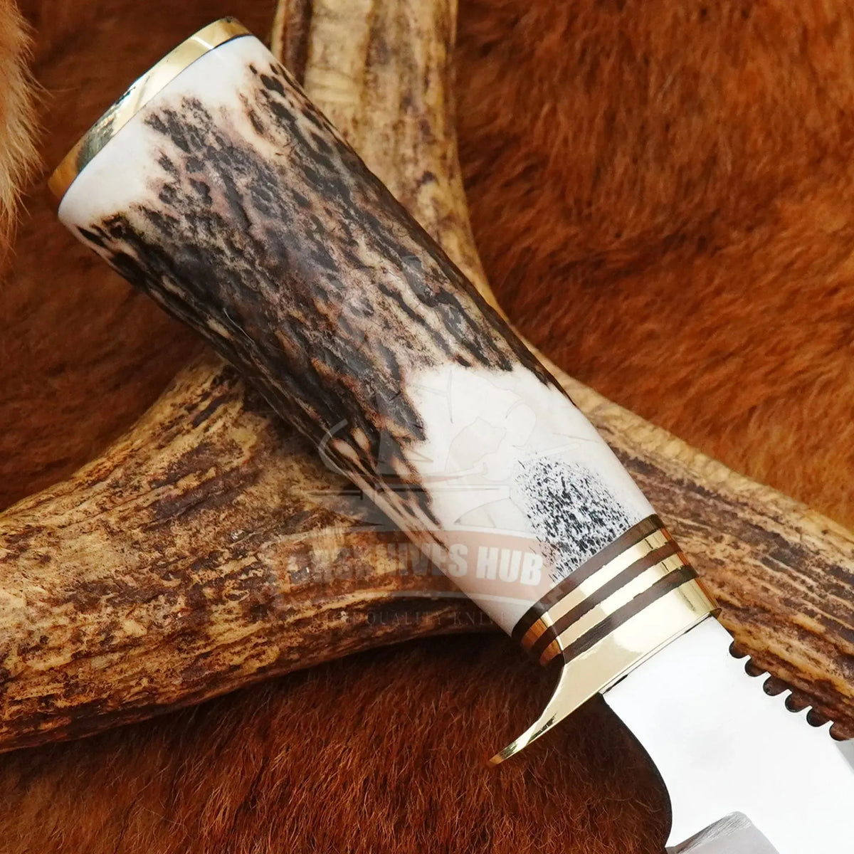 Handcrafted leather sheath for D2 steel hunting knife