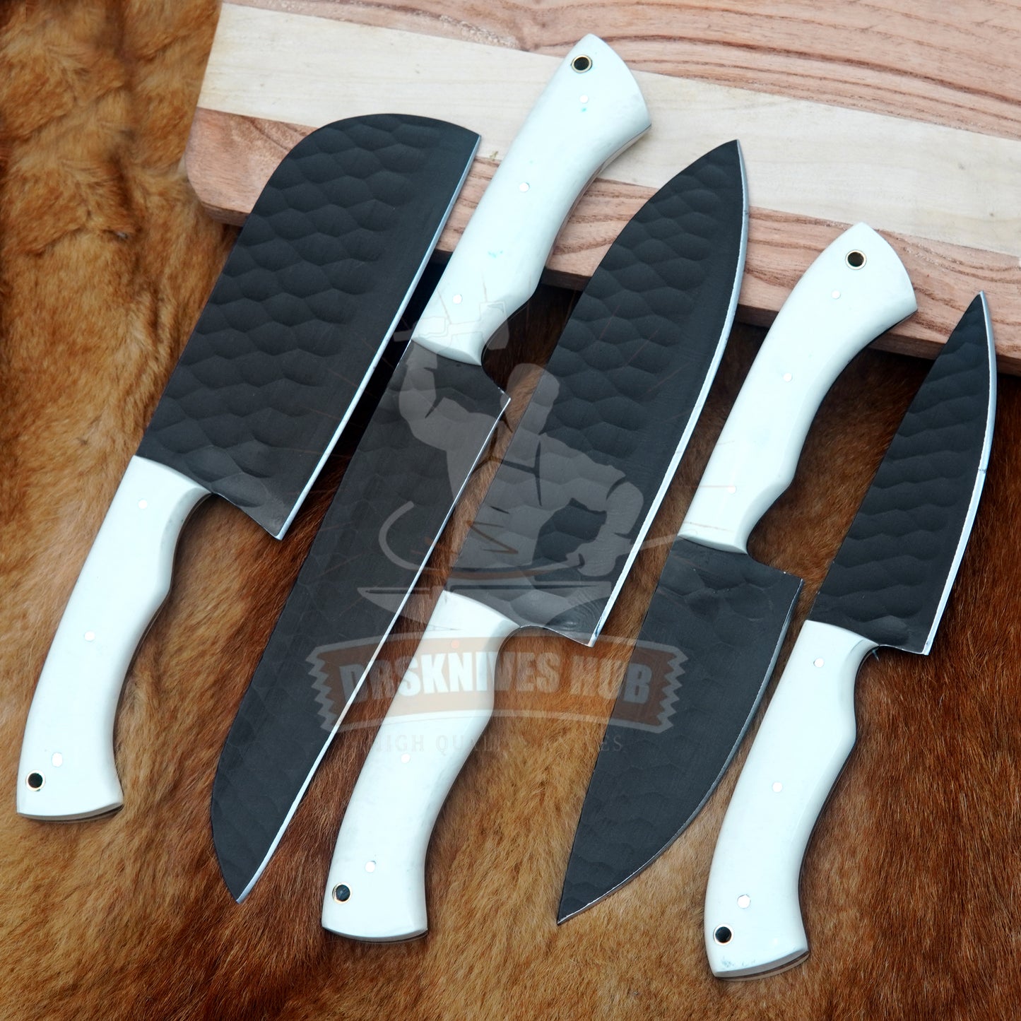 Hand Forged High Carbon Steel Chef Knife Set: Black Blade, Resin Handle, Leather Case | DRSKNIVES HUB