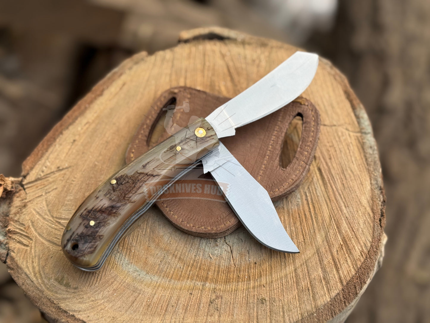 Dual Blade Folding Knife with Ram Horn Handle | Premium EDC Pocket Knife
