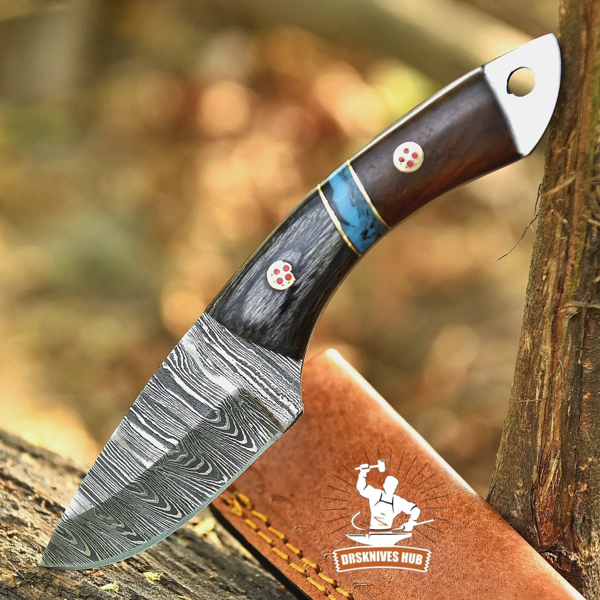 Damascus Skinner Knife 7" – 512 Layer Twist Pattern with Sheath | DRSKNIVES HUB