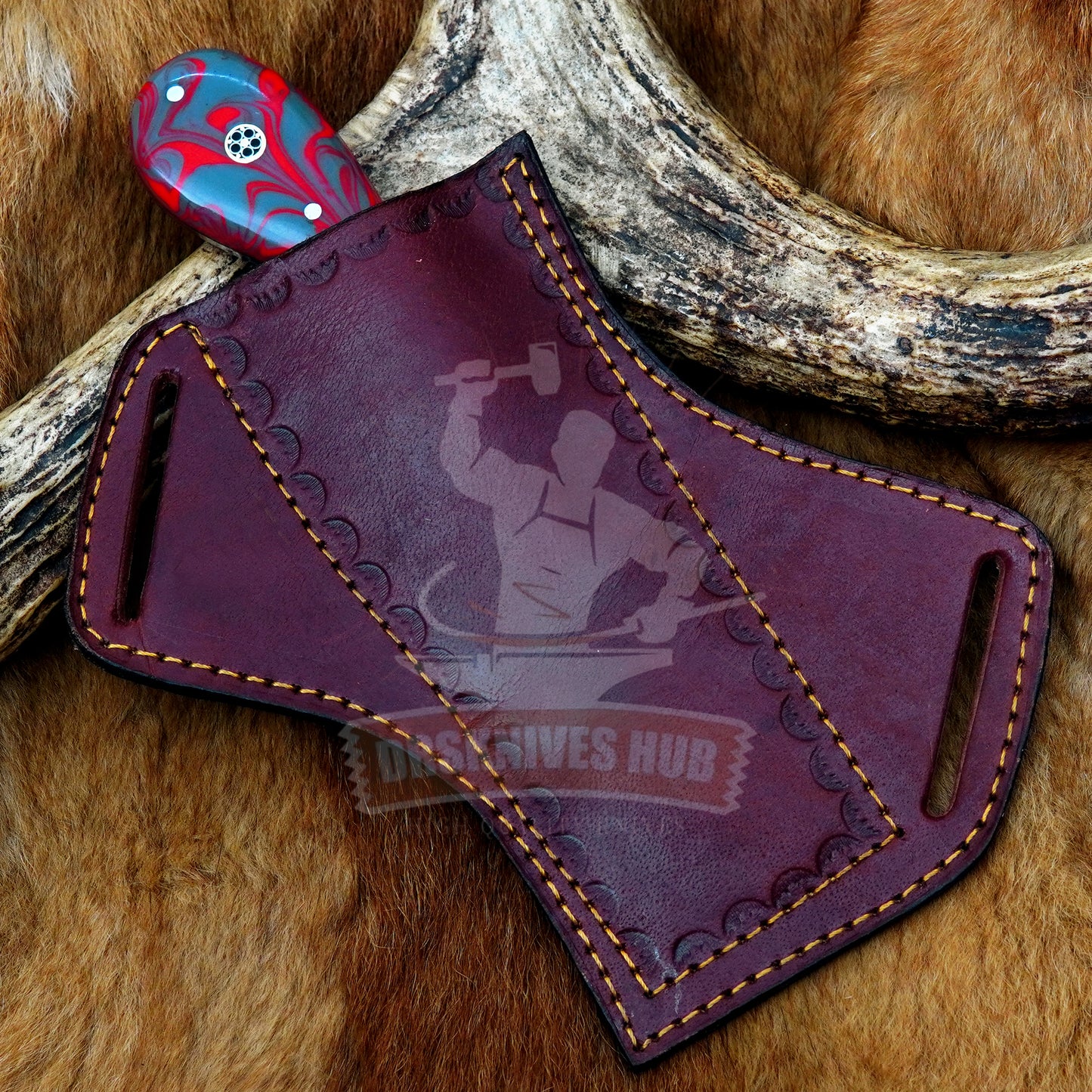 8" inches Hand Forged Damascus Steel Cowboy Bull Cutter Knife With Leather Sheath